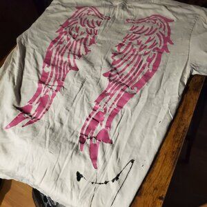 Lot of 2 lucky7 old vintage tee S/M white t-shirt pink wings women skater y2k